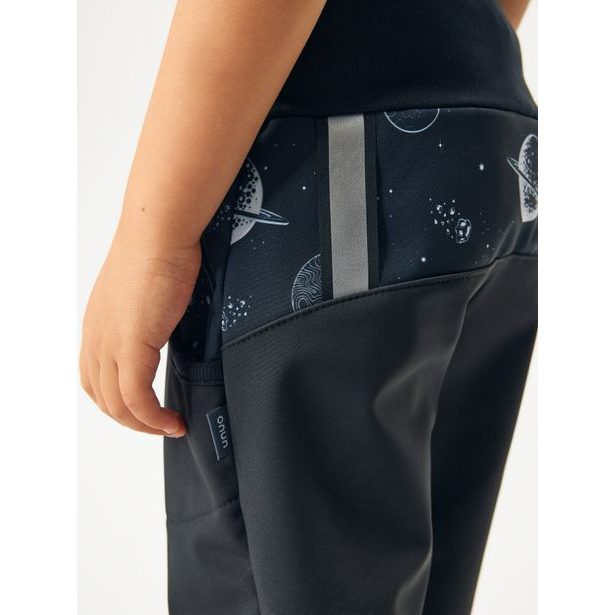 Unuo, Dětské softshellové kalhoty s fleecem Basic, Černá, Planety