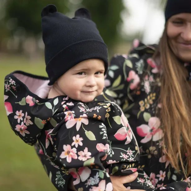 ESITO Rostoucí softshellová kombinéza s fleecem Spring flowers - černá