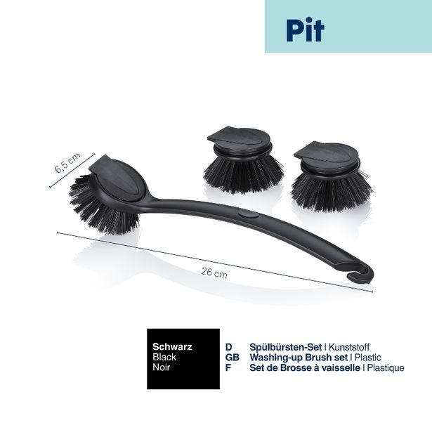 KELA Sada kartáčů na nádobí Pit plast černá 26x6,5x9,5cm KL-12158
