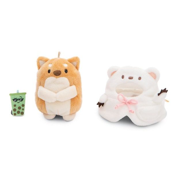 NICI NICI plyš MyMochi Pejsek Hiro 8cm v kostýmu ledního medvěda a bubble tea,set dár. bal. 8,5x6,5x10cm