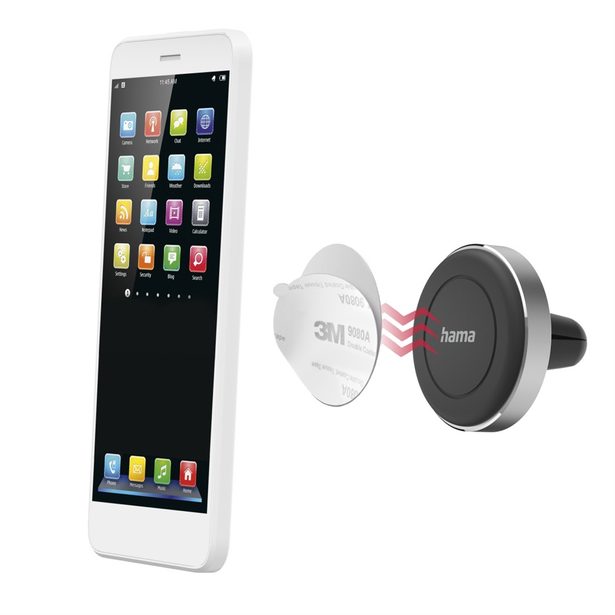 Hama Magnet, držák mobilu do auta, připevnění na ventilační mřížku, 360° otočení, hliníkový