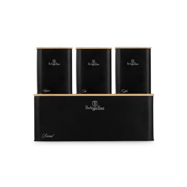 BERLINGERHAUS Chlebník a sada dóz na potraviny 4 ks Matte Black Collection BH-8903