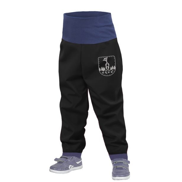 unuo Batolecí softshellové kalhoty bez zateplení Černé + reflexní obrázek Evžen (Softshell toodler trousers non warm)