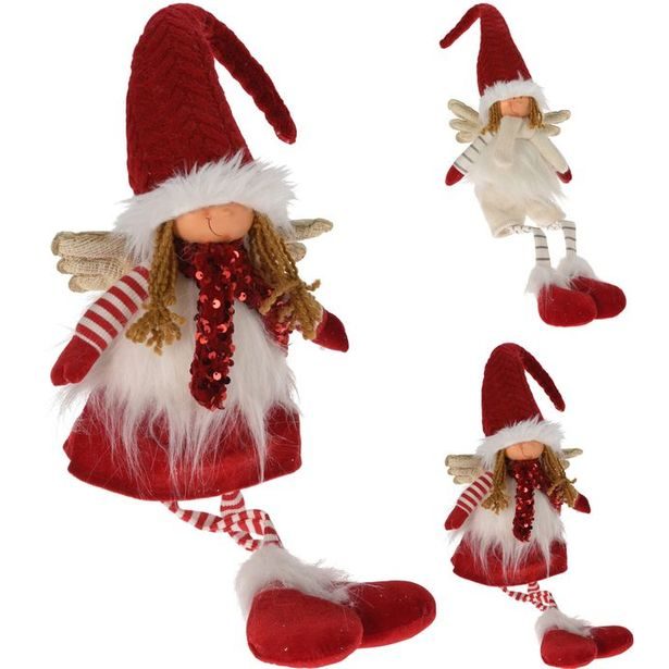anděl 65cm vánoční, sedící, nohatý, 2druhy, textil