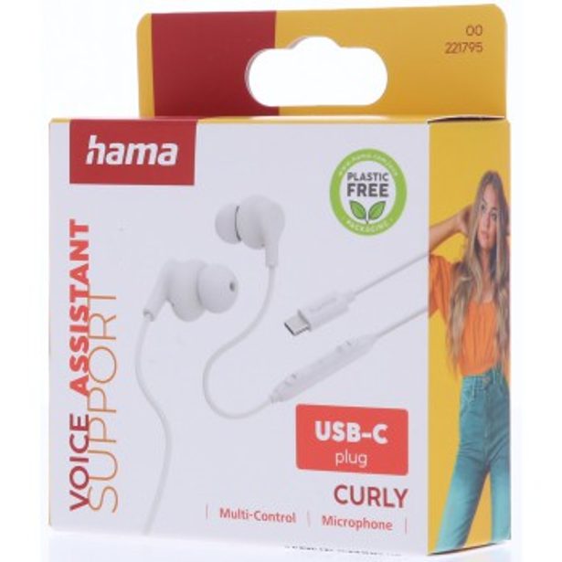 Hama USB-C sluchátka s mikrofonem Curly, špunty, bílá