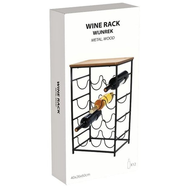 EXCELLENT HOUSEWARE Kovový stojan na víno a akátový odkládací stolek 12 lahví KO-HZ1240380drev
