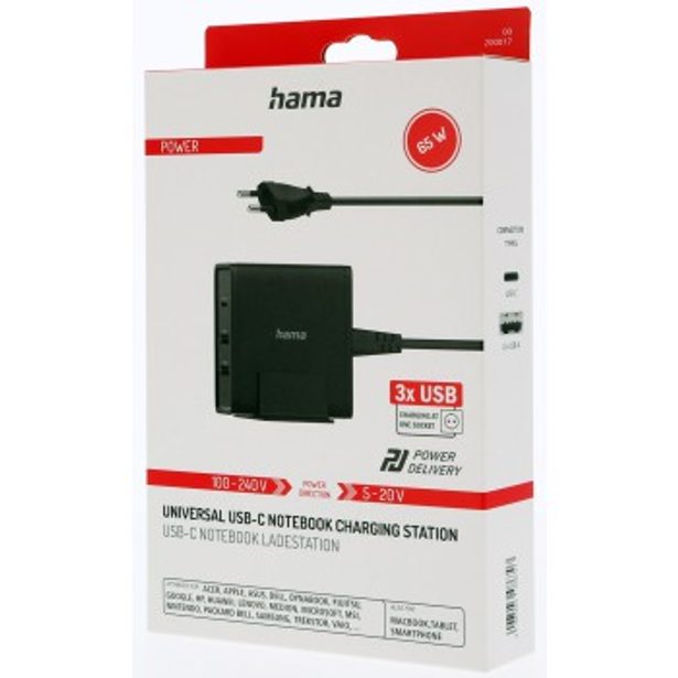 Hama rychlá stolní USB nabíječka, 1x USB-C, 2x USB-A, PD 65 W