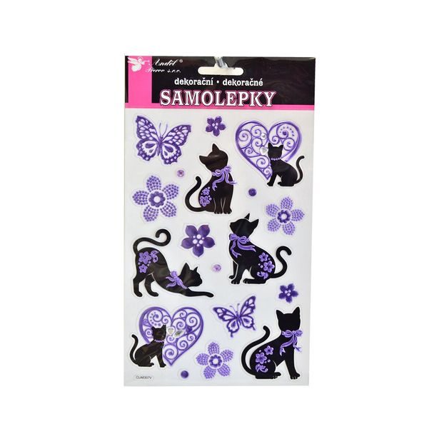 I Samolepky kočky černo-fialové s kamínky 14x21 cm