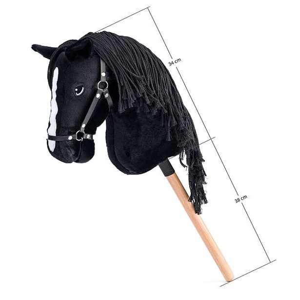 FAUNICA Hobby horse Cortez, černý kůň na tyči, provázková hříva