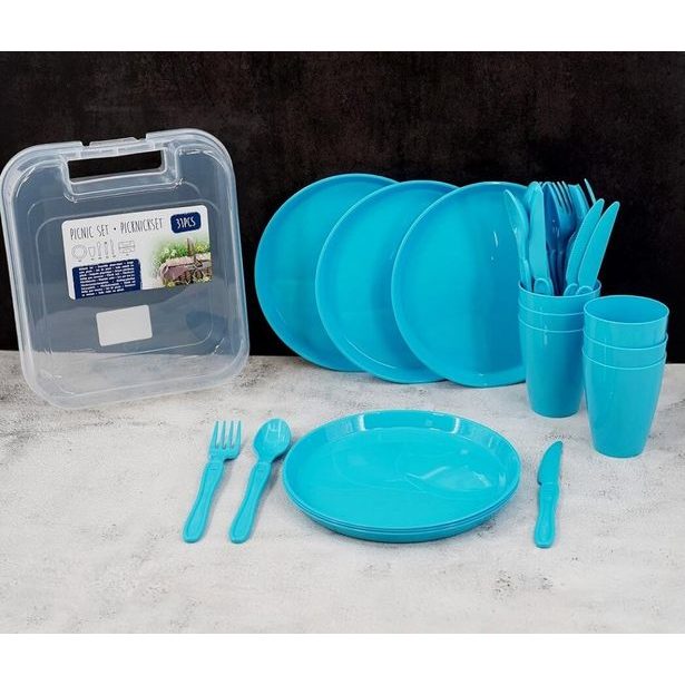 EXCELLENT HOUSEWARE Pikniková sada nádobí v boxu 31 ks modrá KO-030001750modr
