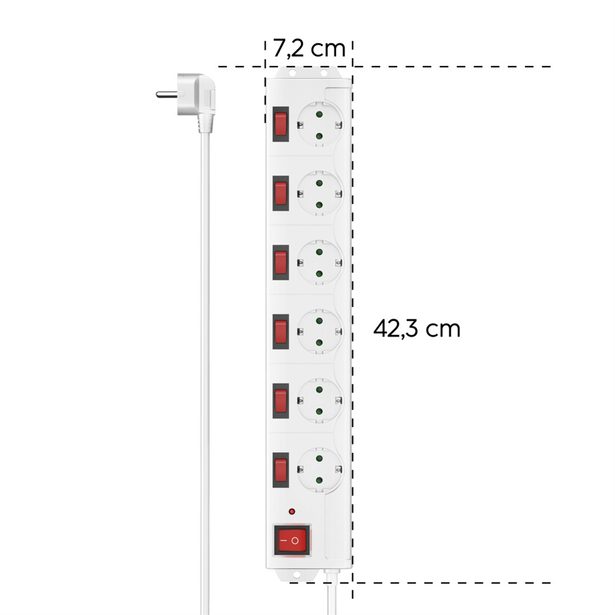 Hama prodlužovací přívod XL s přepěťovou ochranou, 6 zásuviek schuko, 7 vypínačů, 1,4 m, bílá