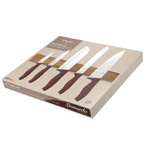 BERLINGERHAUS Sada nožů s magnetickým držákem z akátového dřeva 6 ks Leonardo Collection BH-2944