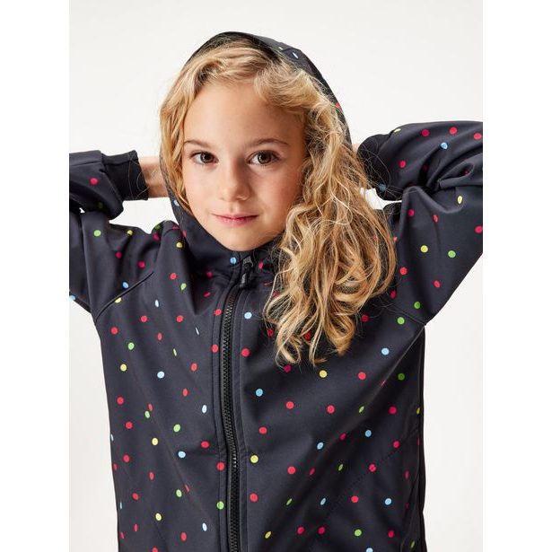 Unuo, Dětská softshellová bunda s fleecem Basic, Černá, Puntík