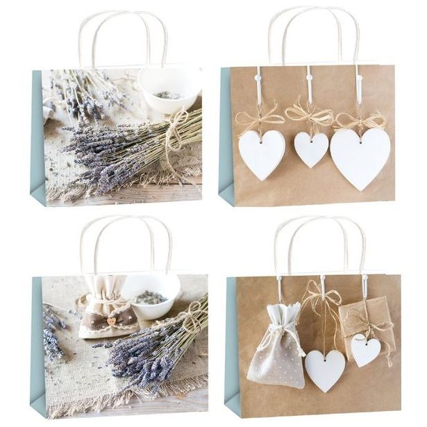 taška dárk. L, LEVANDULE/SRDCE, 32x26x12,7cm, papír