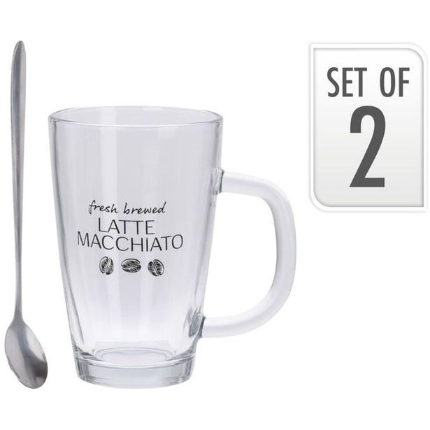 sklen. 300ml, 2ks, MACCHIATO se lžičkami