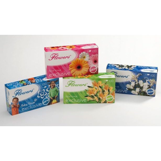 kapesníky kosmet.2vr.,100ks, Flowers,krabička,4dekory