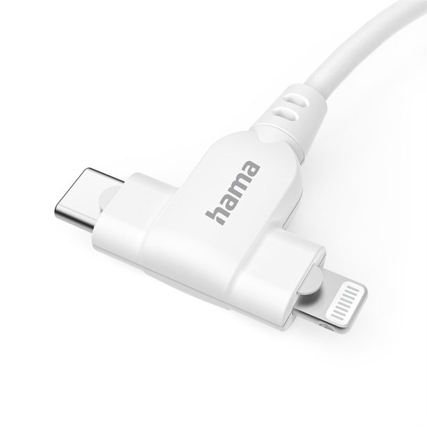 Hama USB-C kabel 2v1: USB-C + Lightning MFi, 1,5 m, bílý