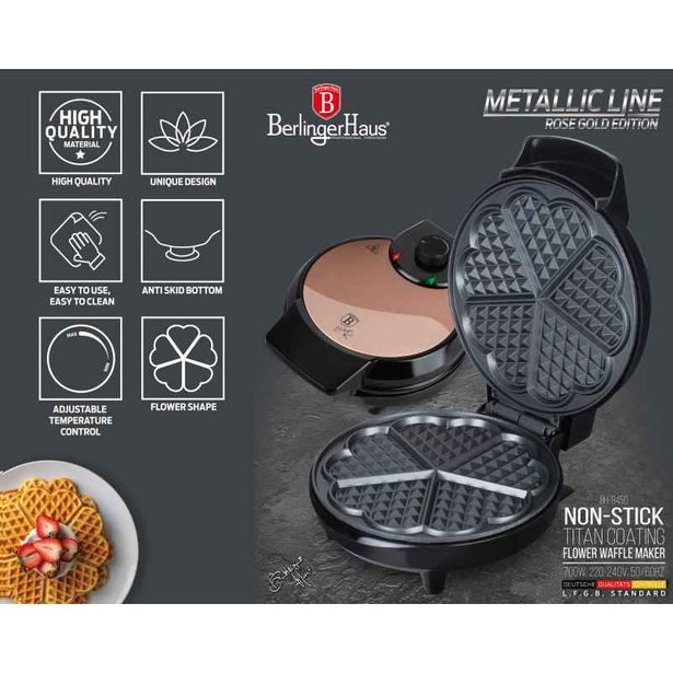 BERLINGERHAUS Vaflovač na 5 vaflí ve tvaru květu Rosegold Metallic Line BH-9450