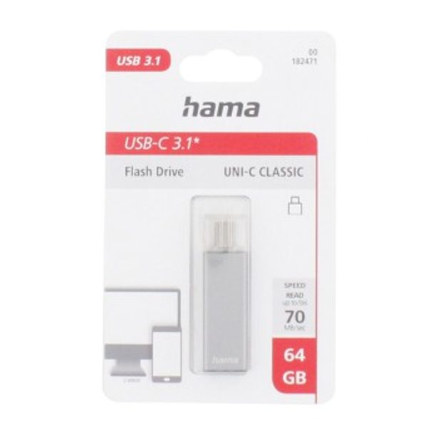 Hama USB flashdisk UNI-C Classic, USB-C 3.1, 64 GB, 70 MB/s
