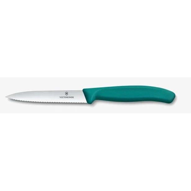 nůž 10cm loupací, vlnitý, špičatý ZELENÝ, VICTORINOX