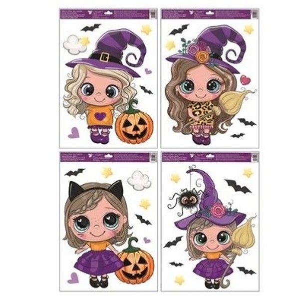 dekorace okenní ČARODĚJKY 30x50cm, glitry, fólie