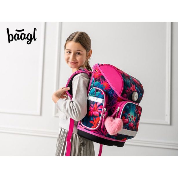 BAAGL SET 5 Ergo Plameňáci: aktovka, penál, sáček, zástěra, peněženka