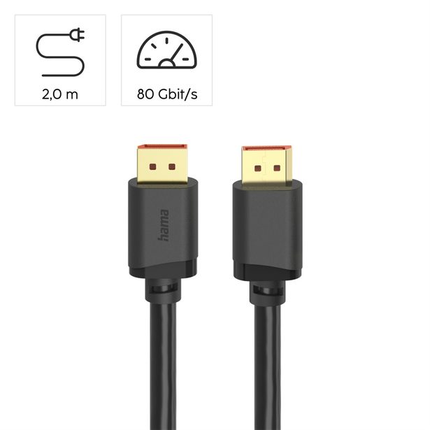 Hama DisplayPort 2.1 kabel UHD/16K, 80 Gb/s, 2 m