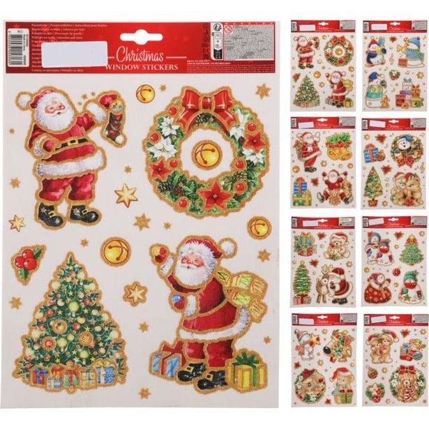 dekorace 21x30cm, vánoční okenní, 8 DRUHŮ