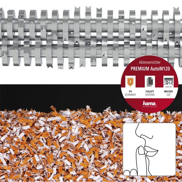 Hama Premium AutoM120, skartovačka, micro řez, automatický podavač, 120 listů, stupeň utajení P-4