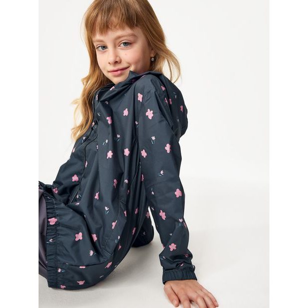 Unuo, Dětská bunda do deště, Černá, Květiny