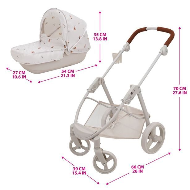 Kočárek pro panenky Bella 2v1 s taškou - Woodland
