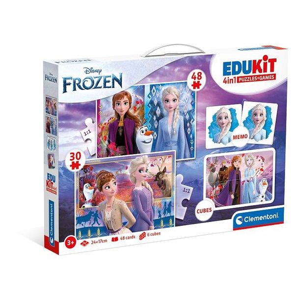 CLEMENTONI EDUkit - FROZEN 4v1 (pexeso, 48 + 30 puzzle, 6 kostek)