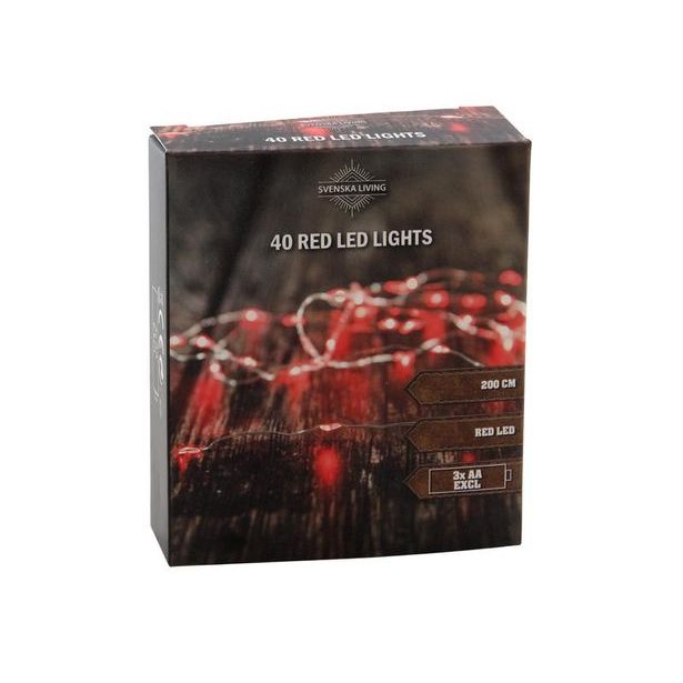 SVENSKA LIVING ŘETĚZ 40LED ČERVENÝ 2M 3XAA