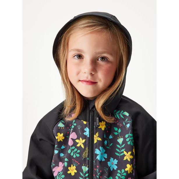Unuo, Dětská softshellová bunda s fleecem Basic, Černá, Kytičky