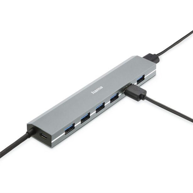 Hama USB hub, 7 portů, USB 3.2, 5 Gb/s, USB-C adaptér, síťový zdroj