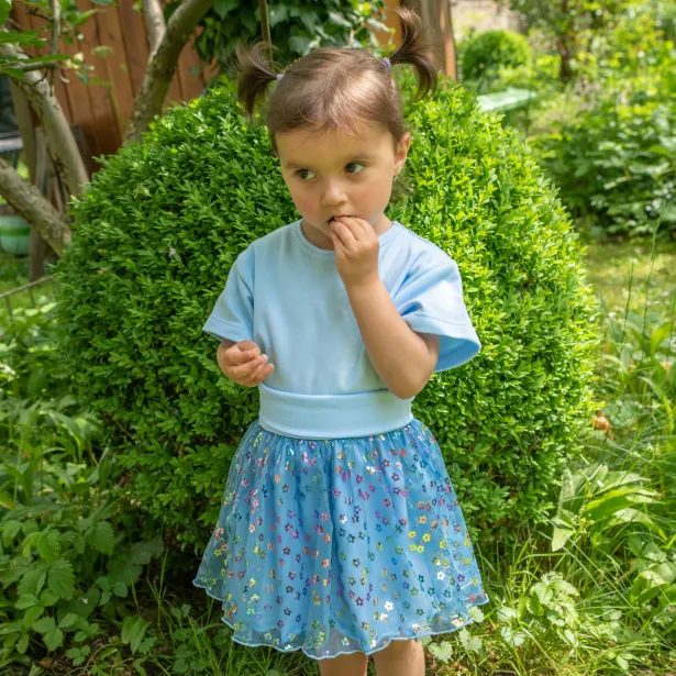 ESITO Dívčí kolová sukně Flower tulle - modrá