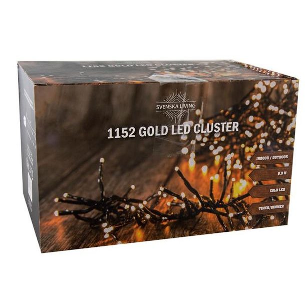 SVENSKA LIVING ŘETĚZ SVĚTELNÝ CHOMÁČ 1152 ZLATÉ LED ČASOVAČ 1,5M_hamashop