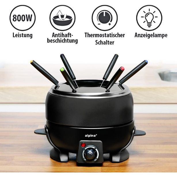 ALPINA Elektrické fondue + 6 vidliček 2,3 l černá ED-227088