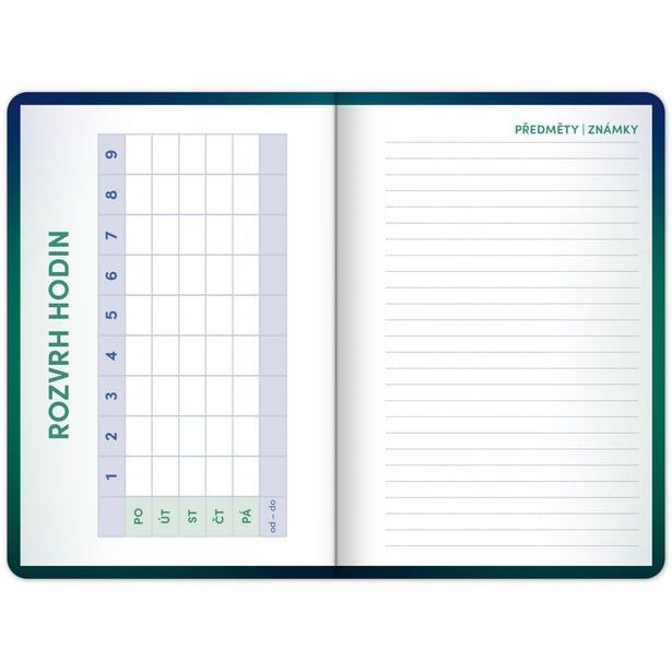 NOTIQUE Školní diář Zelený (září 2025 – prosinec 2026), 9,8 x 14,5 cm