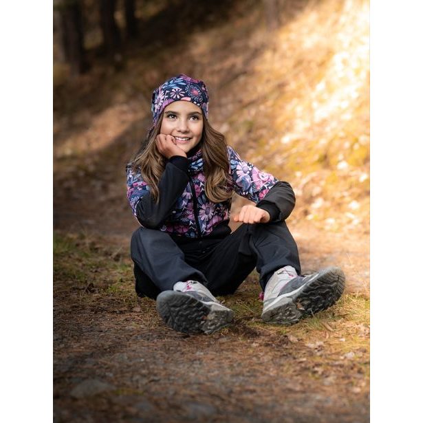 Unuo, Dětské softshellové kalhoty s fleecem Basic, Černá, Kouzelné květiny