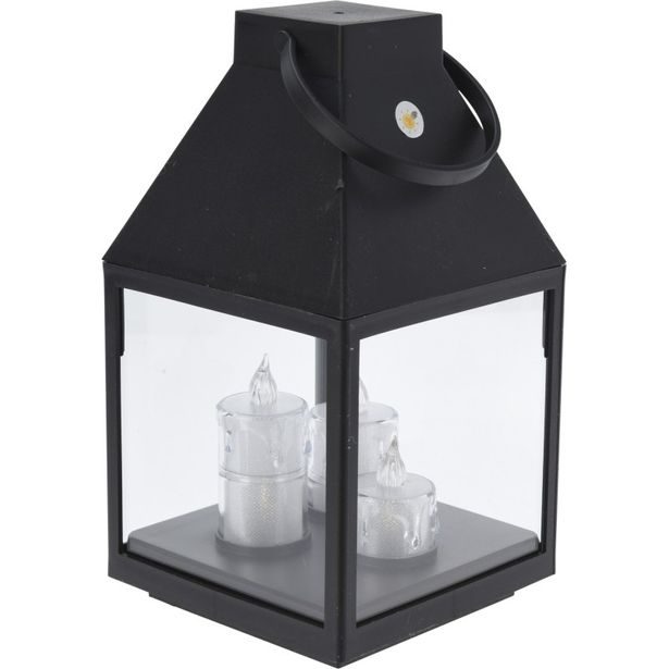 HOMESTYLING Lucerna černá s 3 LED svíčkami 25 cm KO-ANX000860