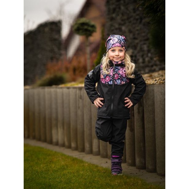 Unuo, Batolecí softshellové kalhoty s fleecem Basic, Černá, Kouzelné květiny