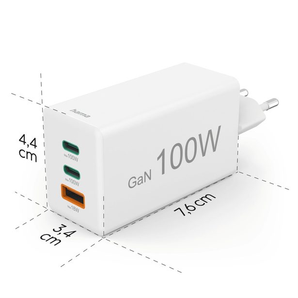 Hama rychlá USB nabíječka GaN 2x USB-C + USB-A, PD/QC, 100 W