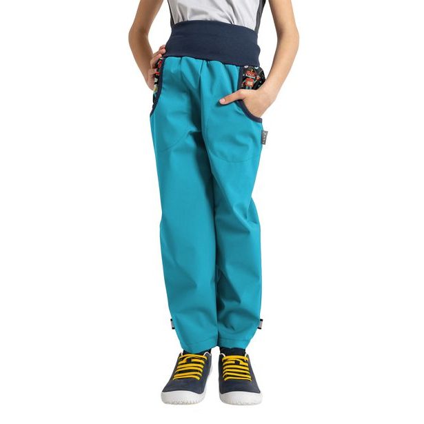 Unuo, Dětské softshellové kalhoty bez zateplení Basic, Smaragdová, Roboti