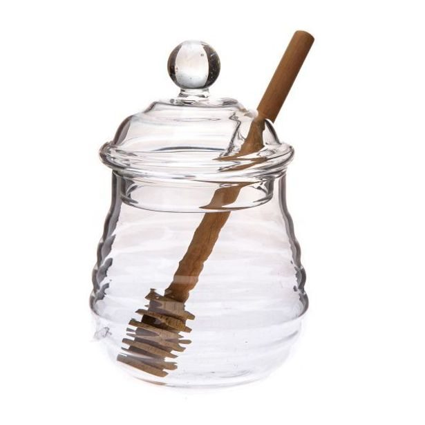 dóza 250ml, d6,5x 8,2cm, na med, naběračka, sklo*duden 2025