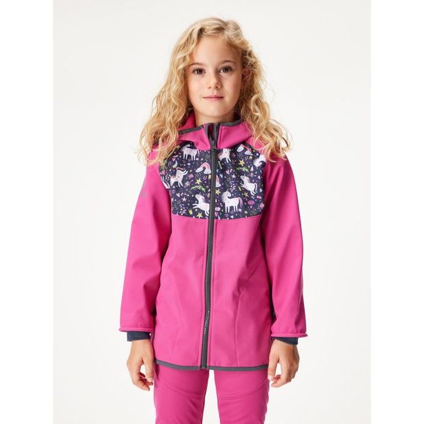 Unuo, Dětská softshellová bunda s fleecem Basic, Fuchsiová, Jednorožci