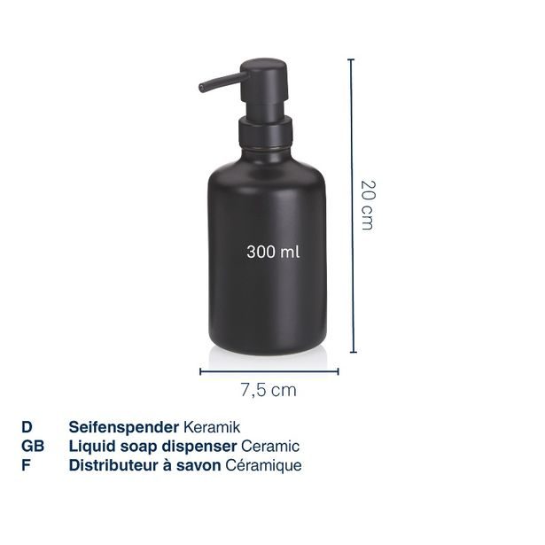 KELA Dávkovač mýdla Leonie keramický černý 20,0cm 7,5cm 300,0ml KL-23698
