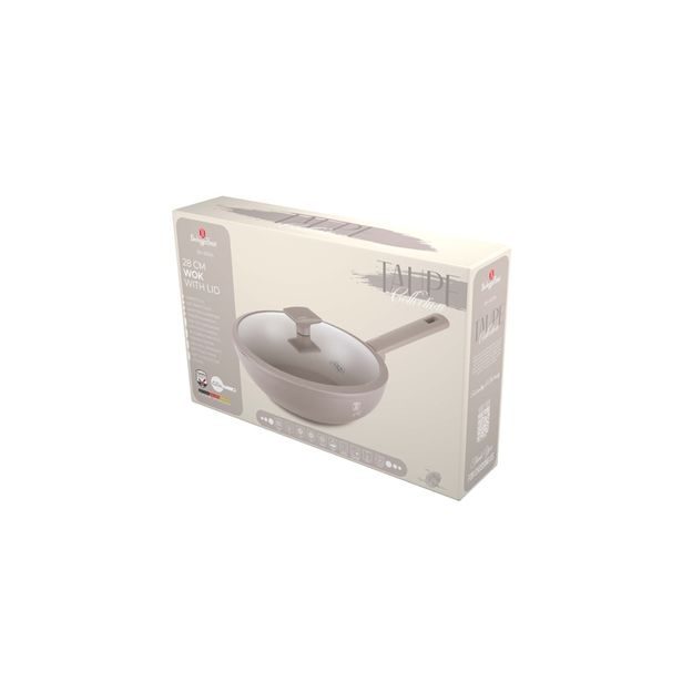 BERLINGERHAUS Pánev WOK s titanovým povrchem a poklicí 28 cm Taupe Collection BH-8094