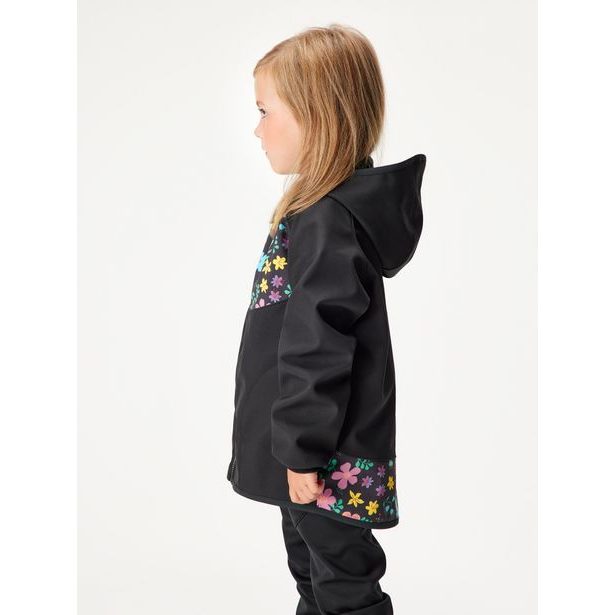 Unuo, Dětská softshellová bunda s fleecem Basic, Černá, Kytičky