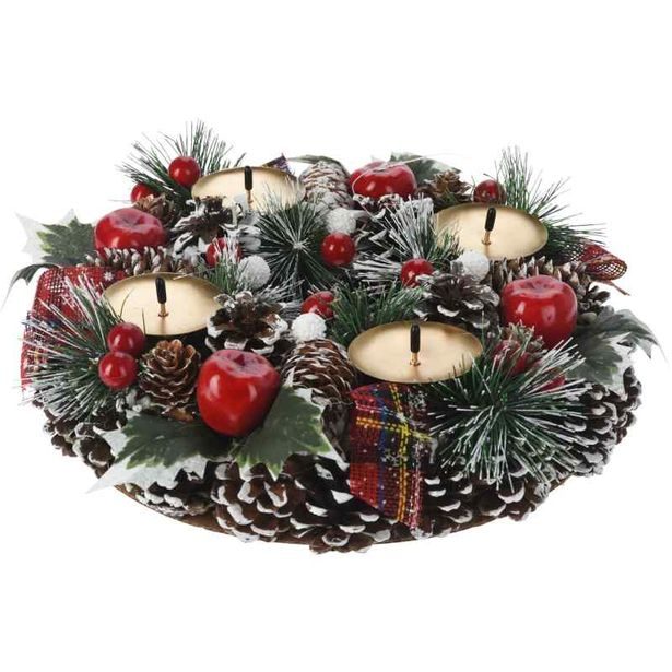 HOMESTYLING Vánoční adventní věnec se svícnem 27 cm KO-ACW006830